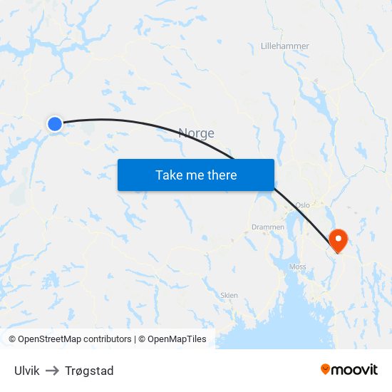 Ulvik to Trøgstad map