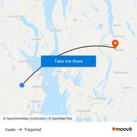 Vaale to Trøgstad map