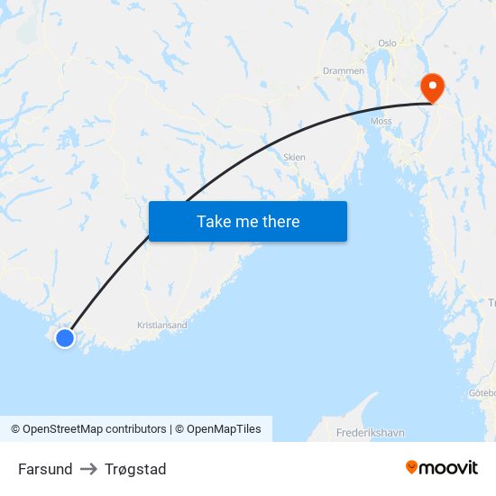 Farsund to Trøgstad map