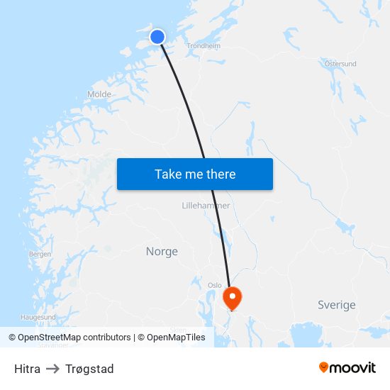 Hitra to Trøgstad map