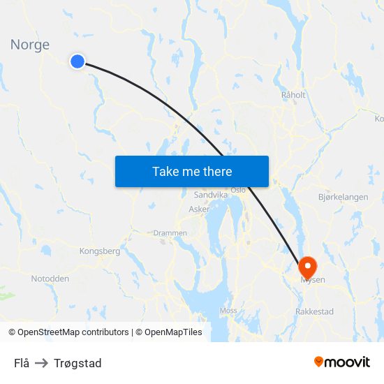 Flå to Trøgstad map