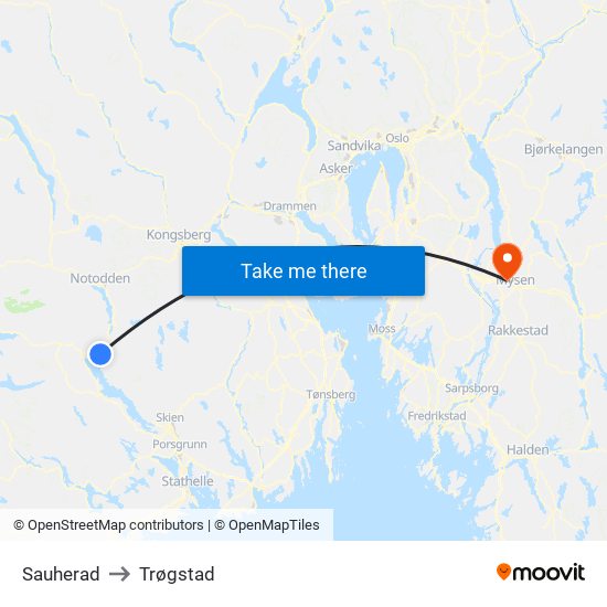 Sauherad to Trøgstad map