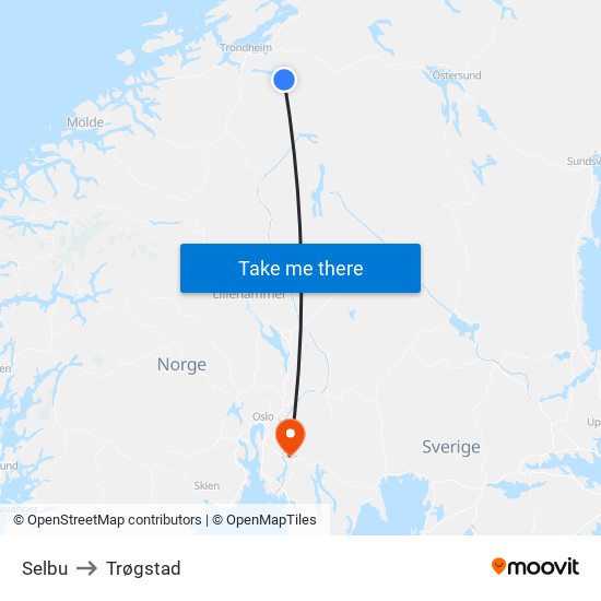 Selbu to Trøgstad map