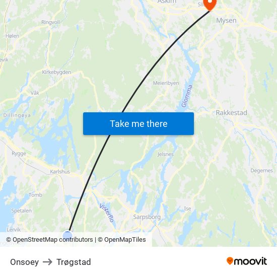 Onsoey to Trøgstad map