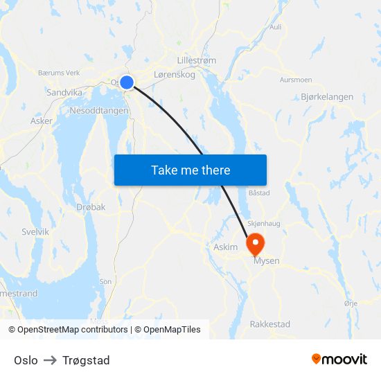 Oslo to Trøgstad map