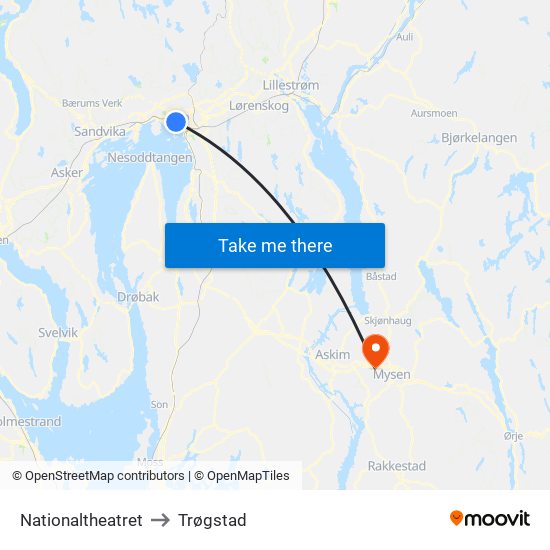 Nationaltheatret to Trøgstad map