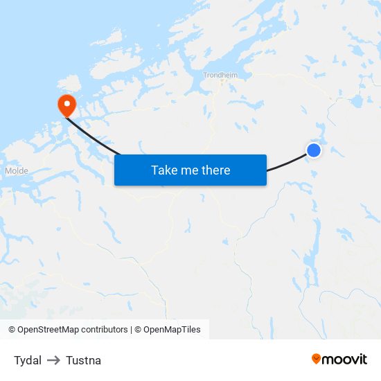 Tydal to Tustna map