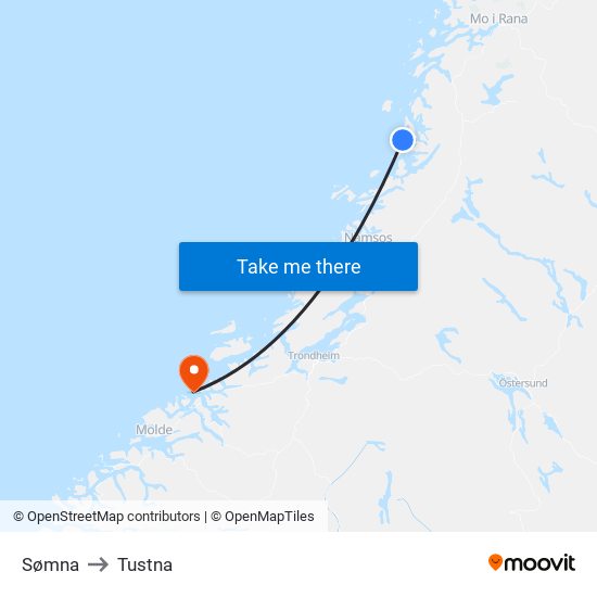 Sømna to Tustna map