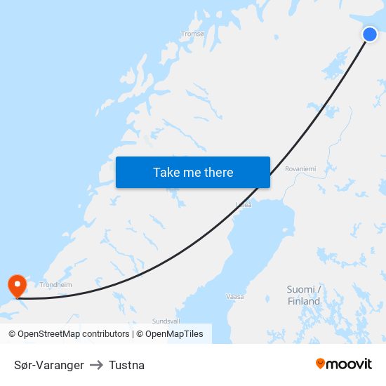 Sør-Varanger to Tustna map