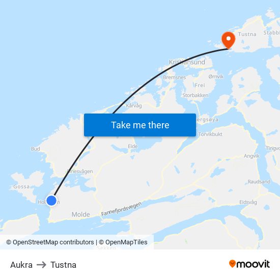 Aukra to Tustna map