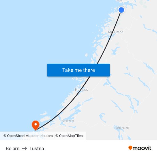 Beiarn to Tustna map