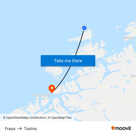 Frøya to Tustna map