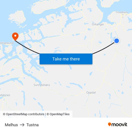 Melhus to Tustna map