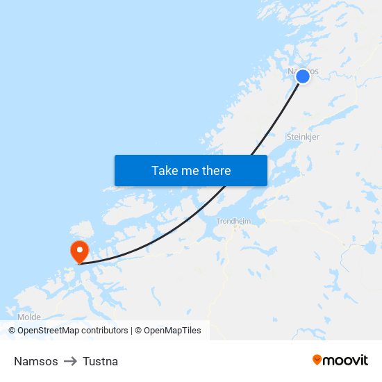 Namsos to Tustna map