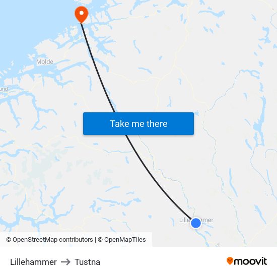 Lillehammer to Tustna map