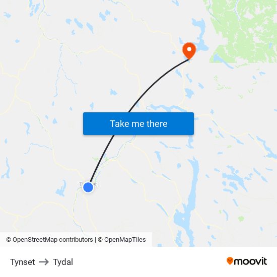 Tynset to Tydal map