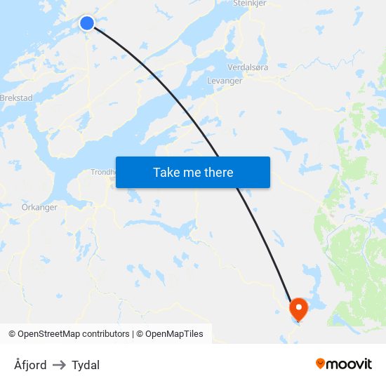Åfjord to Tydal map
