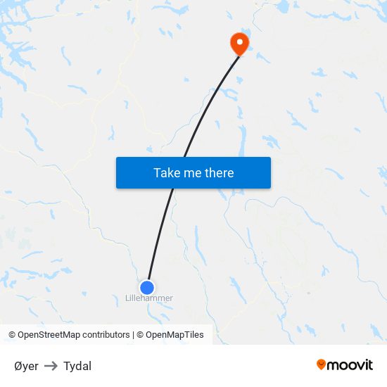 Øyer to Tydal map