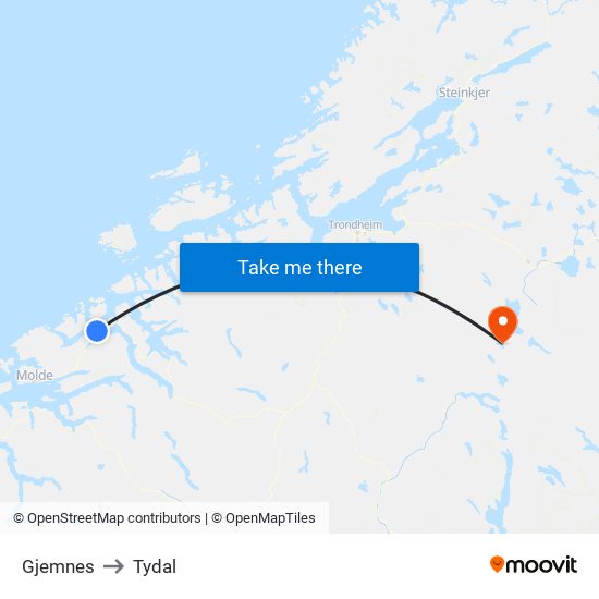 Gjemnes to Tydal map