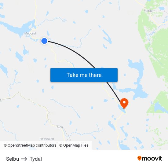 Selbu to Tydal map