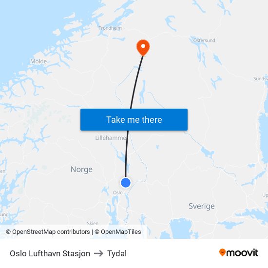 Oslo Lufthavn Stasjon to Tydal map