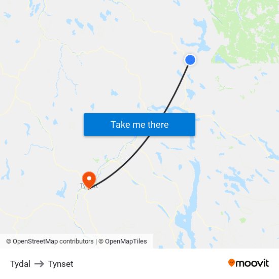 Tydal to Tynset map