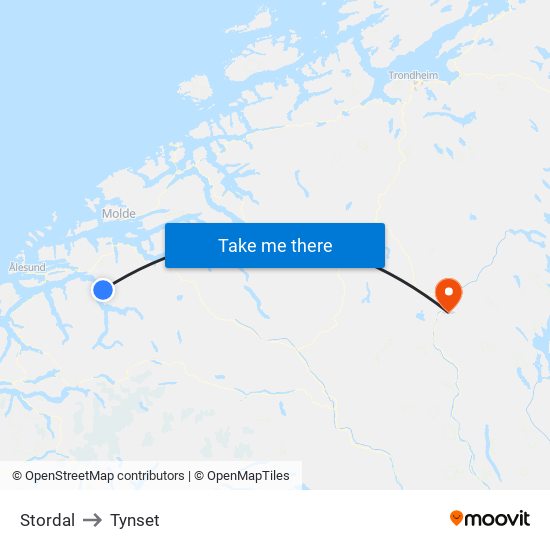 Stordal to Tynset map