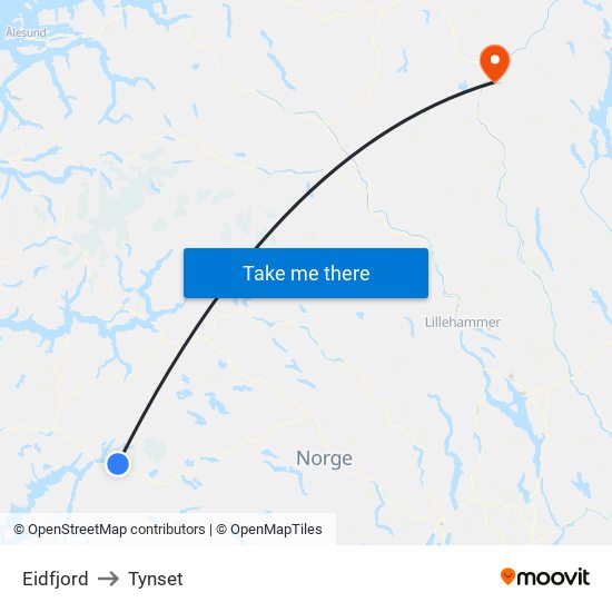 Eidfjord to Tynset map