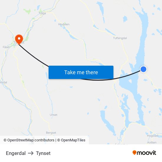 Engerdal to Tynset map