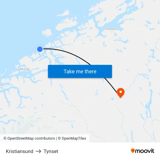 Kristiansund to Tynset map