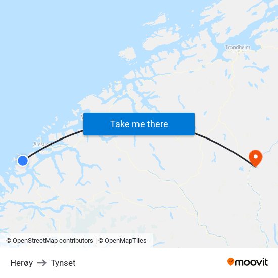 Herøy to Tynset map