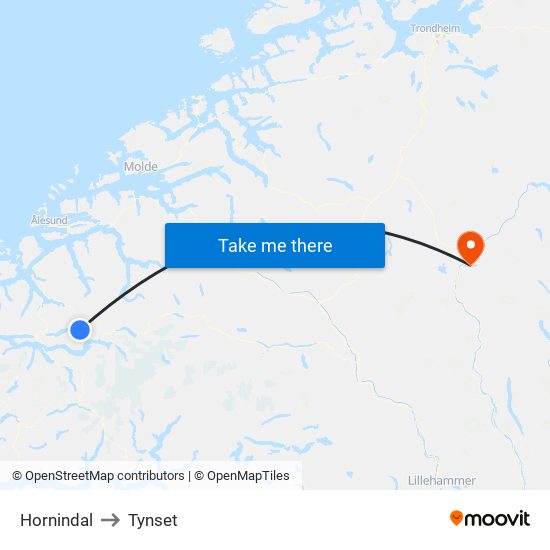 Hornindal to Tynset map