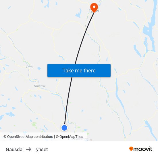 Gausdal to Tynset map