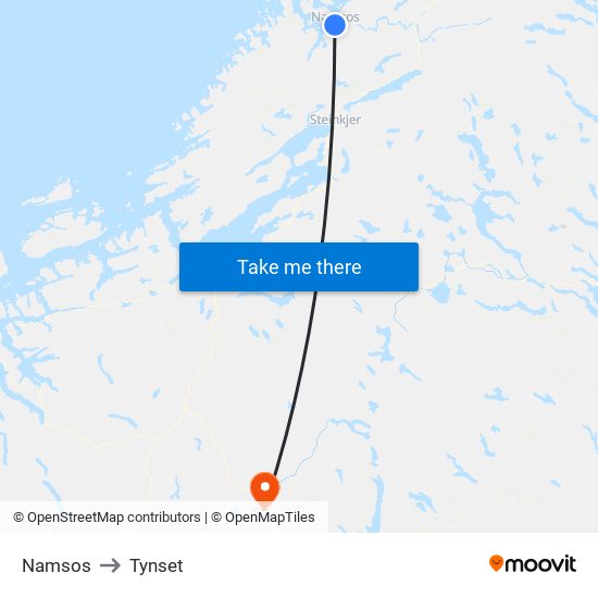 Namsos to Tynset map