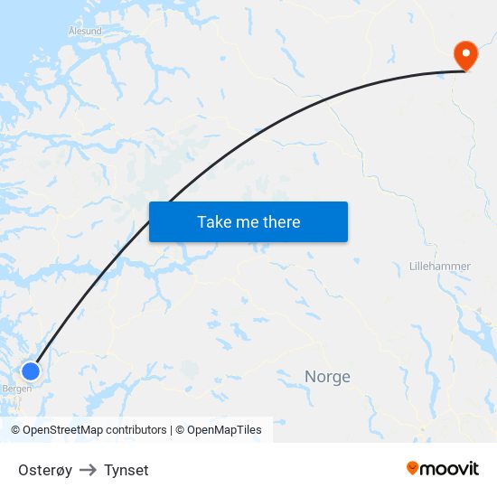 Osterøy to Tynset map