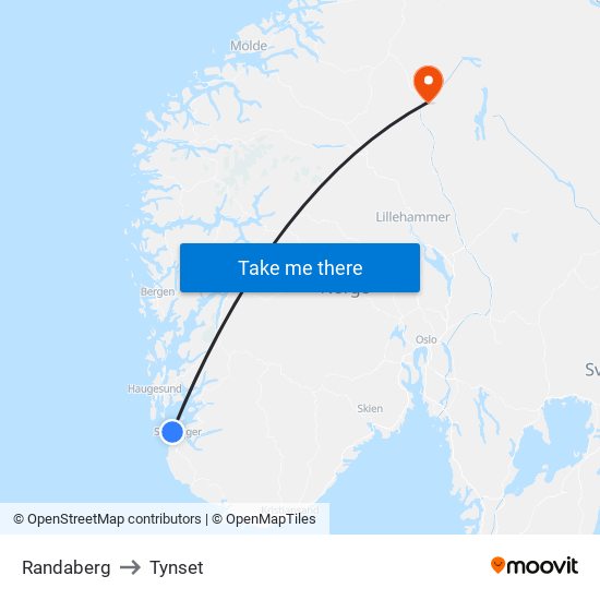 Randaberg to Tynset map