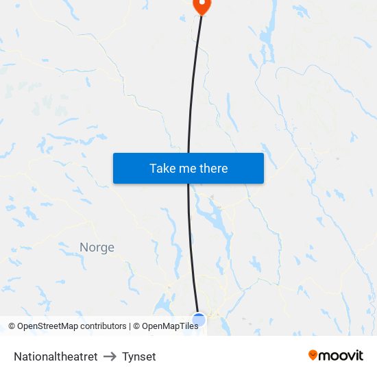 Nationaltheatret to Tynset map