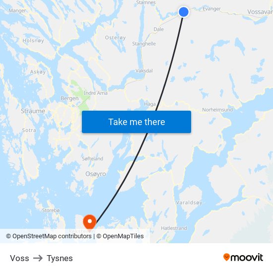 Voss to Tysnes map