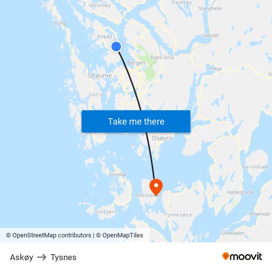 Askøy to Tysnes map