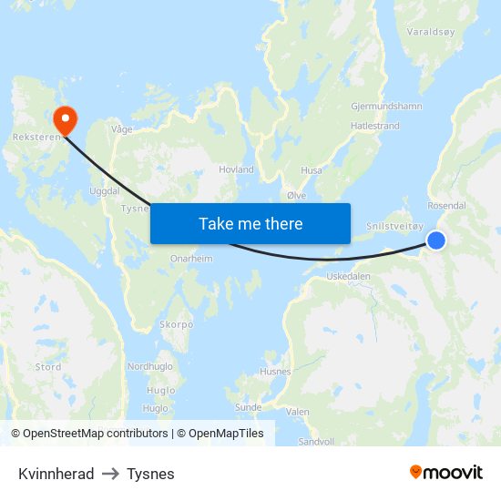 Kvinnherad to Tysnes map