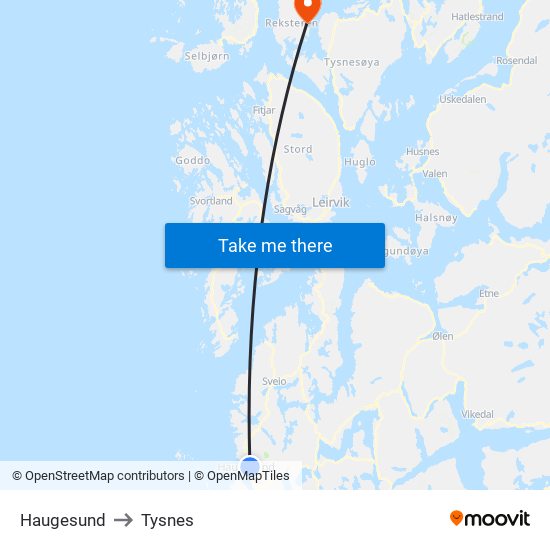 Haugesund to Tysnes map