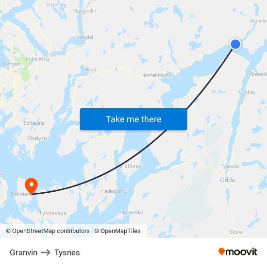 Granvin to Tysnes map