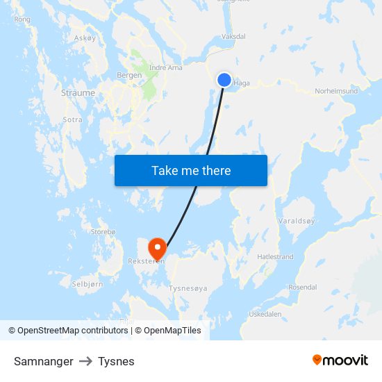 Samnanger to Tysnes map