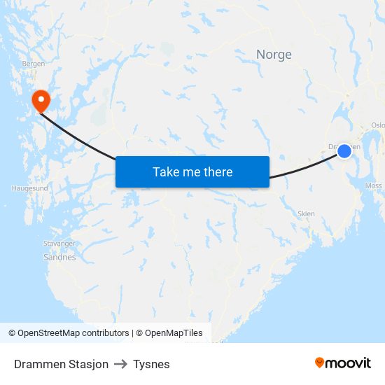 Drammen Stasjon to Tysnes map