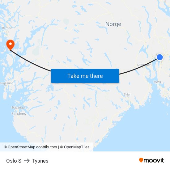 Oslo S to Tysnes map