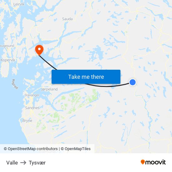 Valle to Tysvær map