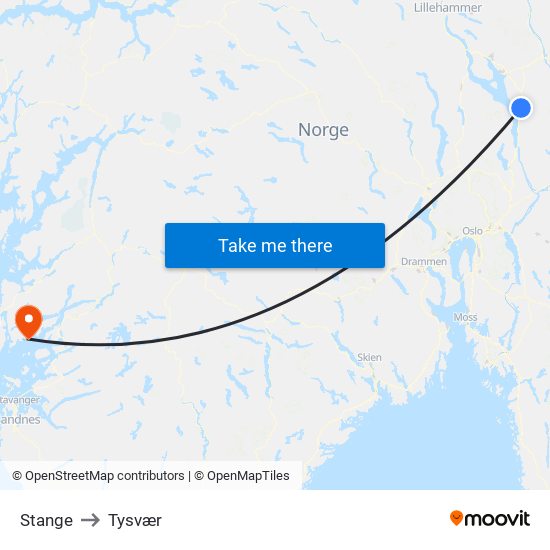 Stange to Tysvær map