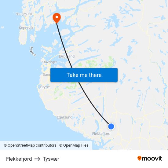 Flekkefjord to Tysvær map