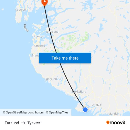 Farsund to Tysvær map