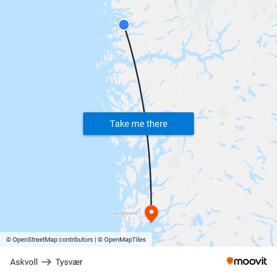 Askvoll to Tysvær map